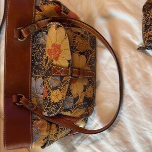 Patricia Nash Brown and Yellow Tapestry Shoulder Bag